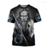 T-shirt HOT Vintage Viking Mens Crew Neck Cotton Oversized Short-sleeved Shirt Top 3d Heavy Metal Punk Street Clothing Mens Clothing Size：S-5XL