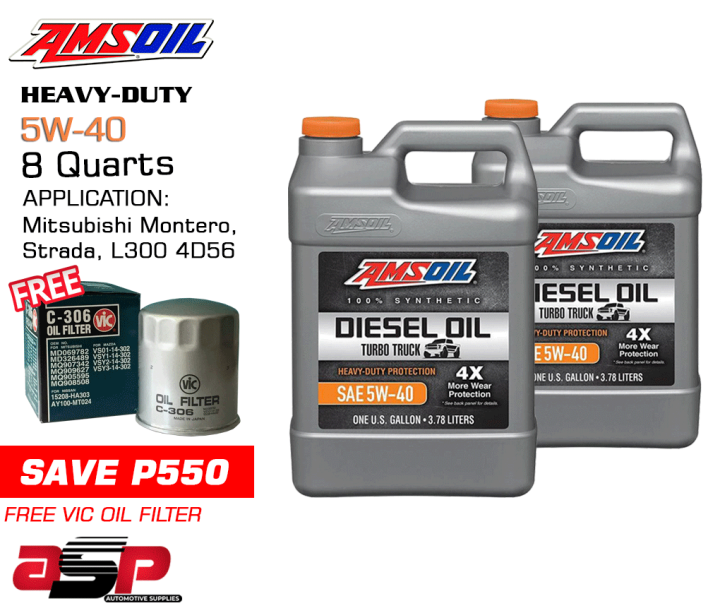 AMSOIL Heavy-Duty Turbo Truck 100% Synthetic Diesel Engine Oil 5W-40 8 ...