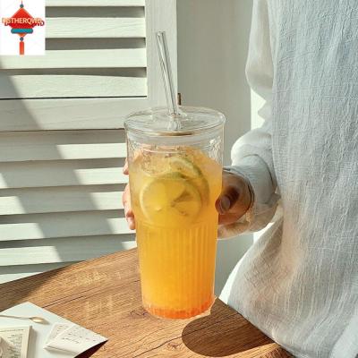 DGTHE ถ้วยแก้วสีใสทนความร้อนได้พร้อมถ้วยฝาแบบมีหลอดความจุขนาดใหญ่ทนทานเครื่องดื่มอาหารเช้า