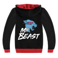 Mr Beast Lightning Cat Cotton + Polyester Long Sleeve Hooded Zipper Sweater 3-16 Yrs Boy S Black/grey Kid S Clothing Jacket For Boys 15 Years Old Girls Spring And Autumn