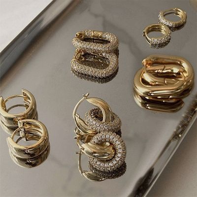 【YP】 Fashion CZ Round Huggie Hoop Earrings for U Ear Buckle Hoops Gold Plated Jewelry