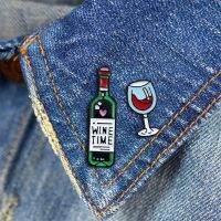 hot【DT】 Wine Bottle Glass Enamel Brooches Pin Badge Goblet Lapel Brooch Pins Cartoon Jeans Accessories