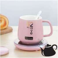 55OVE Cup Warmer Coaster Pad 55 Degrees Celcius Termostatic Mug Warming Mat Automatic Intelligent Heating Milk Tea Coffee Drinks Porridge Keep Warm Electric Powered Easy to Use One Click Safety Protection Portable