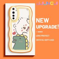 Jlingji เคสสำหรับ Realme 6 6S Narzo เคสการ์ตูนหมีไดโนเสาร์ดีไซน์ใหม่ครีมขอบคลื่นโปร่งใสลายกล้องถ่ายรูปกันกระแทกแบบใสนุ่มฝาครอบป้องกันง่าย