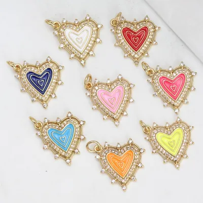 ☸❇ Copper heart charms 18.5x18mm Drop Oil Gold Color LOVE Pendant For DIY Necklace Jewelry Bracelet Making Wholesale