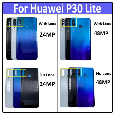 NEW For Huawei P30 Lite 24 MP 48 MP Back Battery Cover Door Rear Housing Case Replacement With Adhesive With Frame Camera Lens Replacement Parts