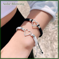 Aolie สร้อยข้อมือความรักหัวใจคู่รักสำหรับคู่รักผู้หญิงผู้ชายทำมือปรับเชือกเพื่อนจับคู่ของขวัญเครื่องประดับกำไล