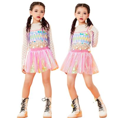 hot【DT】 LOLANTA Kids Net Top Skirt/Pants Set Hip Hop Jazz Streetwear Performance Costume