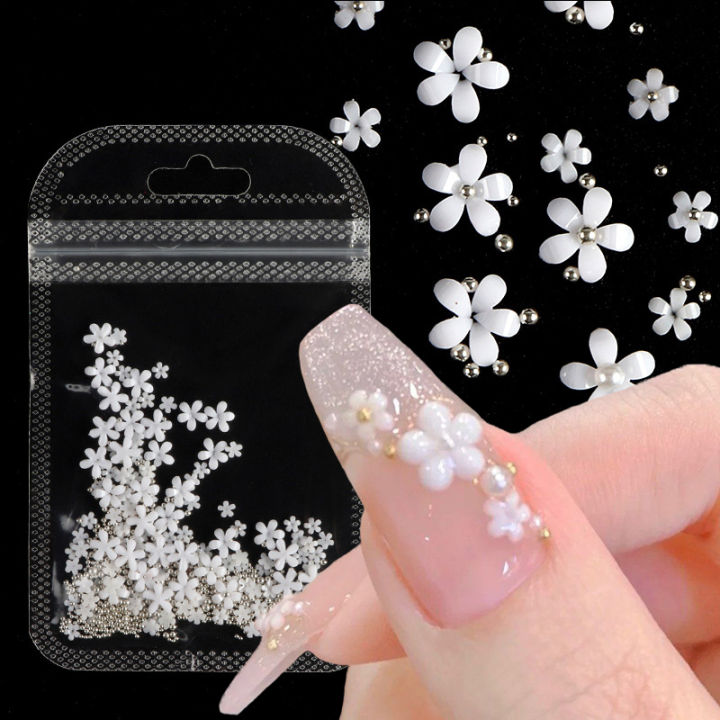 3D fake nails accessories pink glitter flowers with rhinestones