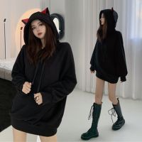 ◆☂ Ladies Ears Hooded Sweatshirt Sleeve Kawaii Loose Korean Pullover Hoodies Thick