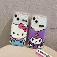 เคสโทรศัพท์รูปการ์ตูนสำหรับ iPhone 11 12 13 14 Pro Max 14 Plus Kuromi และ KT Cat สำหรับ iPhone 11 12ซิลิโคนกันกระแทกฝาหลังแบบใส