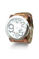 WOMAGE Men Large Case Quartz Faux Leather Wrist Watch Brown
