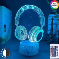 Headphone shape Decor Light 3d Lamp Kids Night Light Gift Led Touch Sensor Colorful Bedroom Remote control Nightlight Dropship