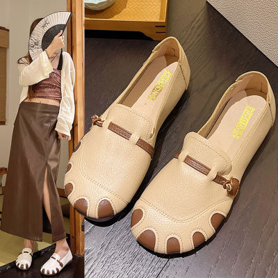 Moms Shoes Female 2023 Autumn Soft Sole Soft Face Bean Shoes Flat Bottom Comfortable and Not Tired Feet Middle and Old Age Small Leather Shoes