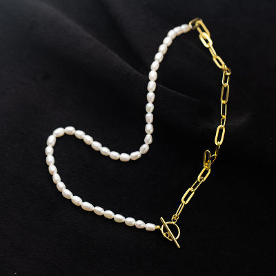 925 Sterling Silver Pearl Necklace for Women Asymmetrical Thick Chain Link Korean Statement Jewelry  Dropshipping