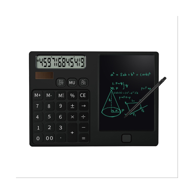 12-Digit Display Pocket Calculator with Erasable Wiriting Pad for Student for School Black