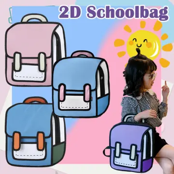 2D Drawing Women Backpack Cartoon School Bag Teenagers Travel