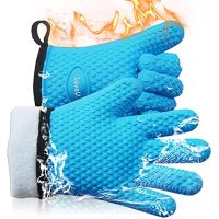 Gloves - Silicone and Cotton Double-Layer Heat Resistant Oven Mitts/BBQ Gloves/Grill Gloves - Perfect for Baking and Grilling