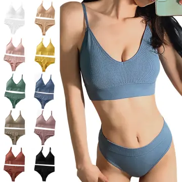 Teen Girls Underwear Set Seamless Striped Cami Training Bra Matching Panties
