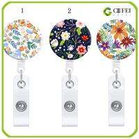 CUFEI 3 Pack พับเก็บได้ ที่ใส่ป้ายบัตรประชาชน น่ารักน่ารักๆ Nurse ผู้ถือบัตร ID รีลป้าย 360 ° ดอกไม้และดอกไม้ ที่ใส่ป้าย หมอนสำหรับ