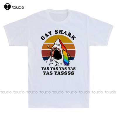 New Lgbt Gay Shark Yas Yas Yas Yassss Vintage Funny Shark Lovers Gift MenS T-Shirt Hiking Shirt