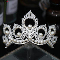 มงกุฎนางงาม, มงกุฏเจ้าสาวรูปร่างใบมุกสีขาว, มงกุฎ Rhinestone หรูหราผู้หญิงเครื่องประดับทรงผมแฟชั่นผู้หญิงคาดศีรษะ มงกุฎเจ้าหญิง