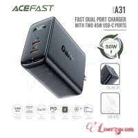 ACEFAST รุ่น A31 หัวชาร์จ ปลั๊กชาร์จ อะแดปเตอร์ ชาร์จเร็ว PD50W 2ช่องไทป์ซี Fast Charge Wall Charger PD50W (2xUSB-C)