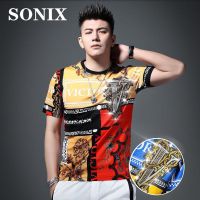 SONIX เสื้อยืดไทด์สำหรับผู้ชาย,เสื้อแขนสั้นผู้ชายแบรนด์ทันสมัยพิมพ์ลายผ้าไอซ์ซิลค์แขนสั้นเข้ารูประบายอากาศได้ดีสำหรับฤดูร้อนสินค้าใหม่ปี2021