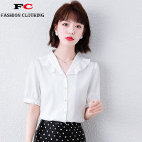 FC Summer dress new and distinctive French short-sleeved white shirt female design sense niche summer chic top v-neck blouse