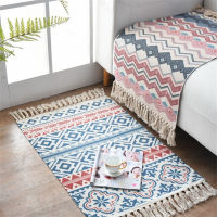 Bohemian Style Retro Tassel Rugs Cotton Linen Woven Carpet Floor Mat for Bedroom Living Room Table Runner Door Mat Home Decor