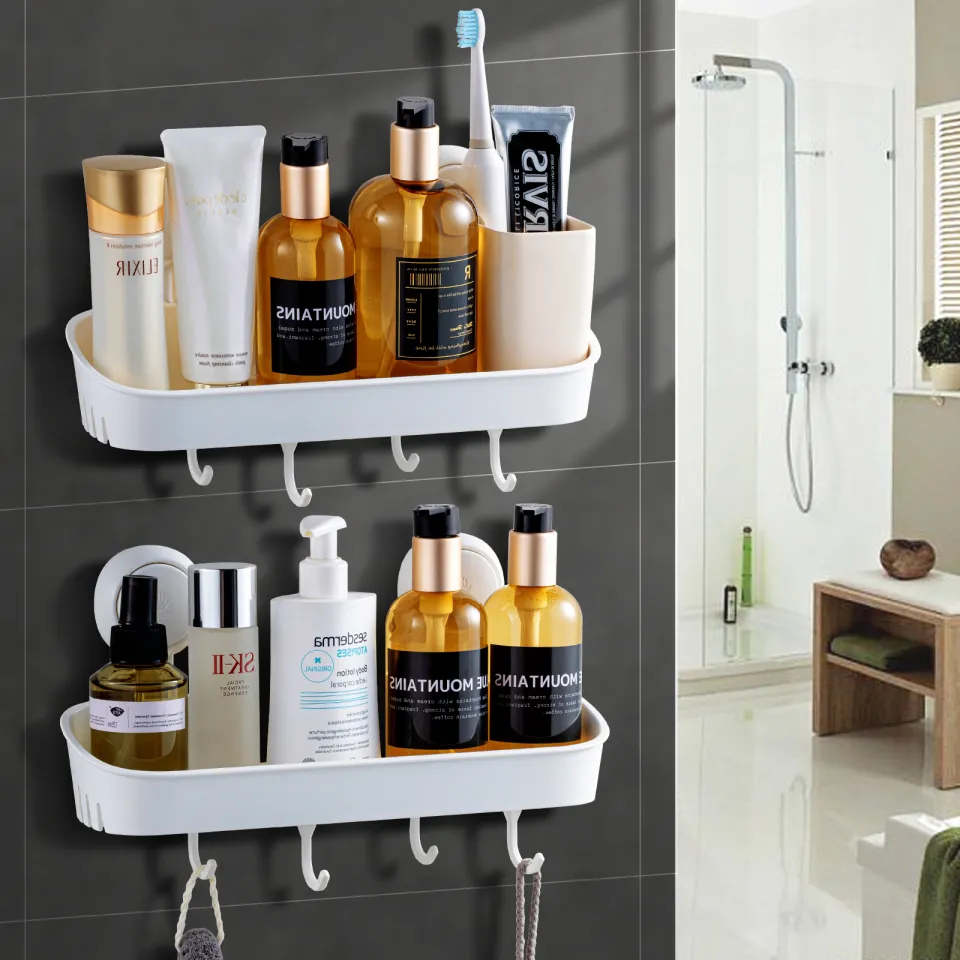 2Pcs Corner Shower Caddy Shelves Wall Mounted Basket Rack Bathroom Shampoo  Holder Storage Organizer