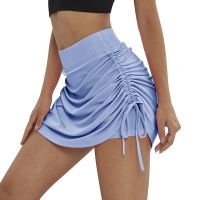 Women Sexy Drawstring Tennis Skirts Athletic Fashion Golf Badminton Skorts Solid Breathable Gym Push Up Yoga Tights Sportswear