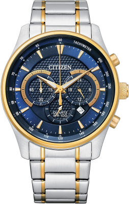 Citizen Mens Quartz Dress Watch with Stainless Dress Two-Tone Gold/ Blue Dial