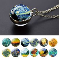 Van Gogh Art Oil Paintings Necklace Art Glass Ball Jewelry Starry Night Sky Sunflower Pendant Women Lover Girl Gifts Drawing Painting Supplies