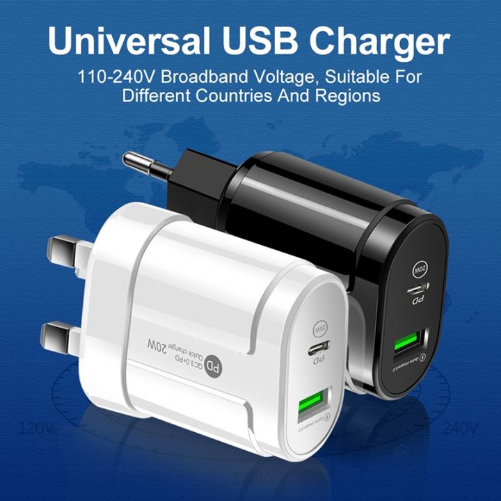 ปลั๊กเครื่องชาร์จ-eu-us-สอง-usb-20w-ที่ชาร์จโทรศัพท์มือถือ-type-c-pd-สำหรับ-iphone12-11-samsung-xiaomi-อะแดปเตอร์จ่ายไฟเพาเวอร์