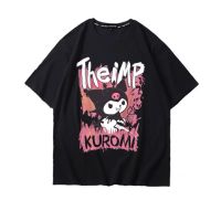 ins Sanrio KUROMI เสื้อยืดสีดำหญิงฤดูร้อน 2023 ใหม่นักเรียนญี่ปุ่นอินเทรนด์แขนสั้นผ้าฝ้ายด้านบน เกม