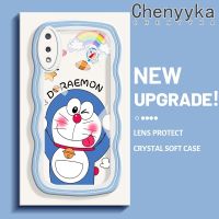 Chenyyka เคสสำหรับ Samsung Galaxy M02 A02 เคสการ์ตูนโดราเอมอนน่ารักใหม่ โบกขอบกันกระแทกแบบใสนุ่มเคสมือถือโปร่งใสกล้องถ่ายรูปที่สร้างสรรค์เคสป้องกันซิลิกาเจล