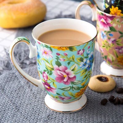 hotx【DT】 Large Capacity Floral Mugs Juice Cup Handle Drinkware Drink Dessert