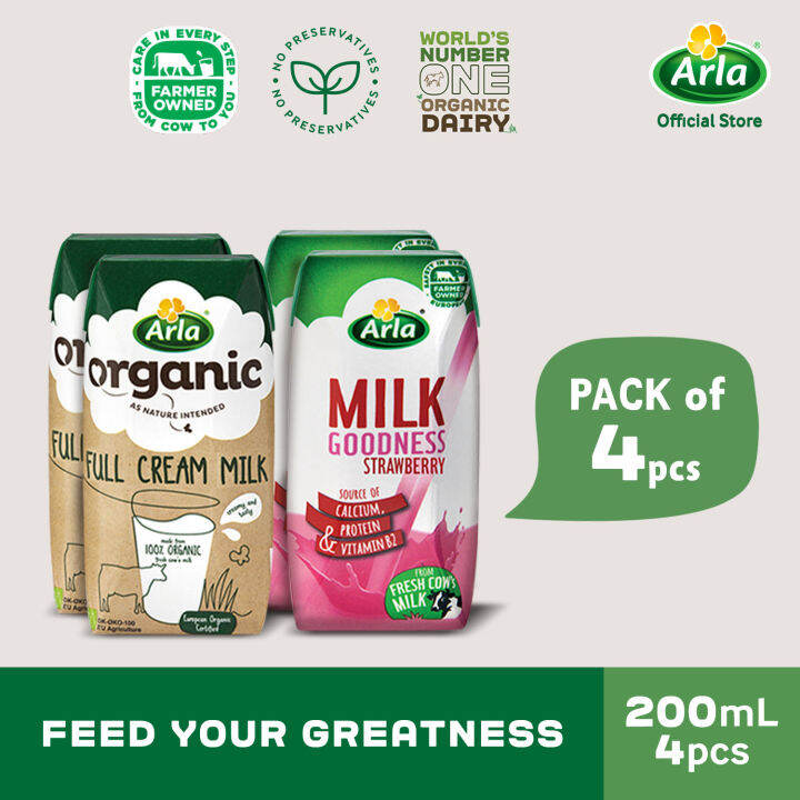 Arla Organic Full Cream and Strawberry Milk 200ml 4-Pack | Lazada PH