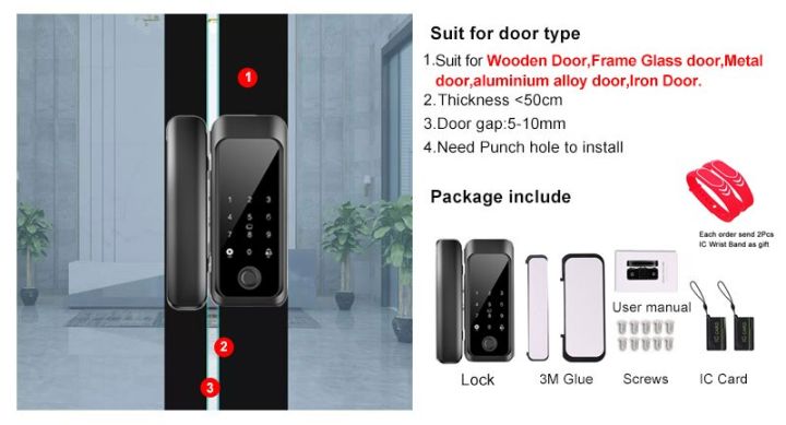 ล็อกประตูด้วยลายนิ้วมือกลางแจ้งกันน้ำ-ip65สำหรับประตูไม้ประตูกระจกประตูเหล็กกันน้ำสมาร์ทโฮมควบคุมแอป-tuya