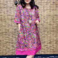 【CC】 Loose Spliced Dresses Printed Female Short Sleeve Round Neck Fashion Contrasting Colors