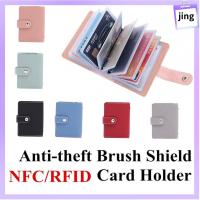 JING 26 Card Slots บาง ผู้หญิงผู้ชาย สีลูกกวาด กระเป๋าสตางค์ ผู้ถือบัตรเครดิต หนัง PU การปิดกั้น RFID