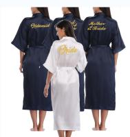 Navy Blue Long Large Plain Bride Kimono Silk Robe Satin Night Dress Gown Wedding Robe Bathrobe Lace Robe Ladies Gowns Hot Word