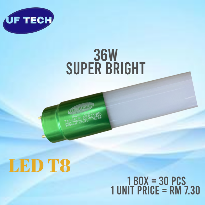 UF Tech LED Tube Light Daylight 36w Super Extra Bright 6500K 7000K 30 pcs Lazada