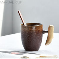 Japanese-style Vintage Ceramic Coffee Mug Tumbler Rust Glaze Tea Milk Beer Mug with Wood Handle Water Cup Home Office Drinkware