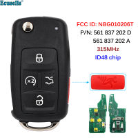 Oibwye รีโมกุญแจแบบพลิก Fob ชิป ID48 315MHz สำหรับ VW Golf Jetta GTI ด้วงทิกวนชุดกล้องถอยหลังติดรถยนต์พร้อมจอ NBG010206T 561 837 202 D/561 837 202 A