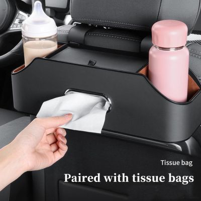 huawe Car Headrest Storage Box With 4 Hooks Phone Stand Cup Holder Tissue Container Leather Car Back Seat Organizer Interior Accessory