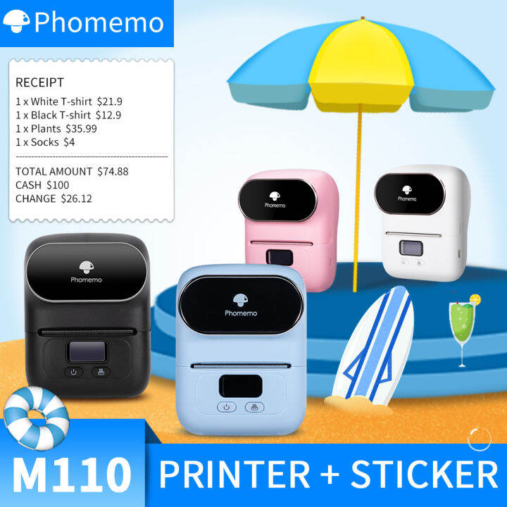 Phomemo M110 stiker Printer Label nirkabel termal Printer Mini kode batang Bluetooth pembuat