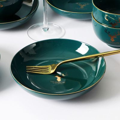 [COD] set 2-4 people creative ceramic plate bowl chopsticks combination net red ins modern light luxury tableware