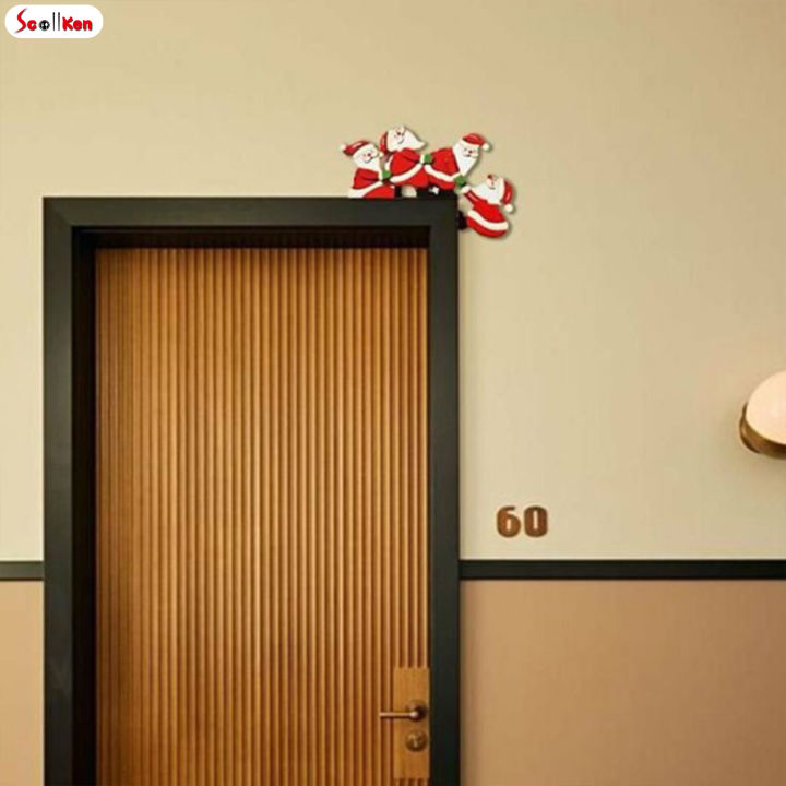 ป้ายติดมุมประตูรูปสก็อตสำหรับของตกแต่งไม้กวางเรนเดียร์ซานตาคลอสสำหรับหน้าต่างห้องนอนงานฝีมือแบบทำมือ